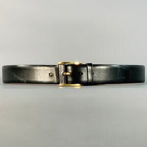 ZILLI Size 40 Black Gold Logo Leather Belt